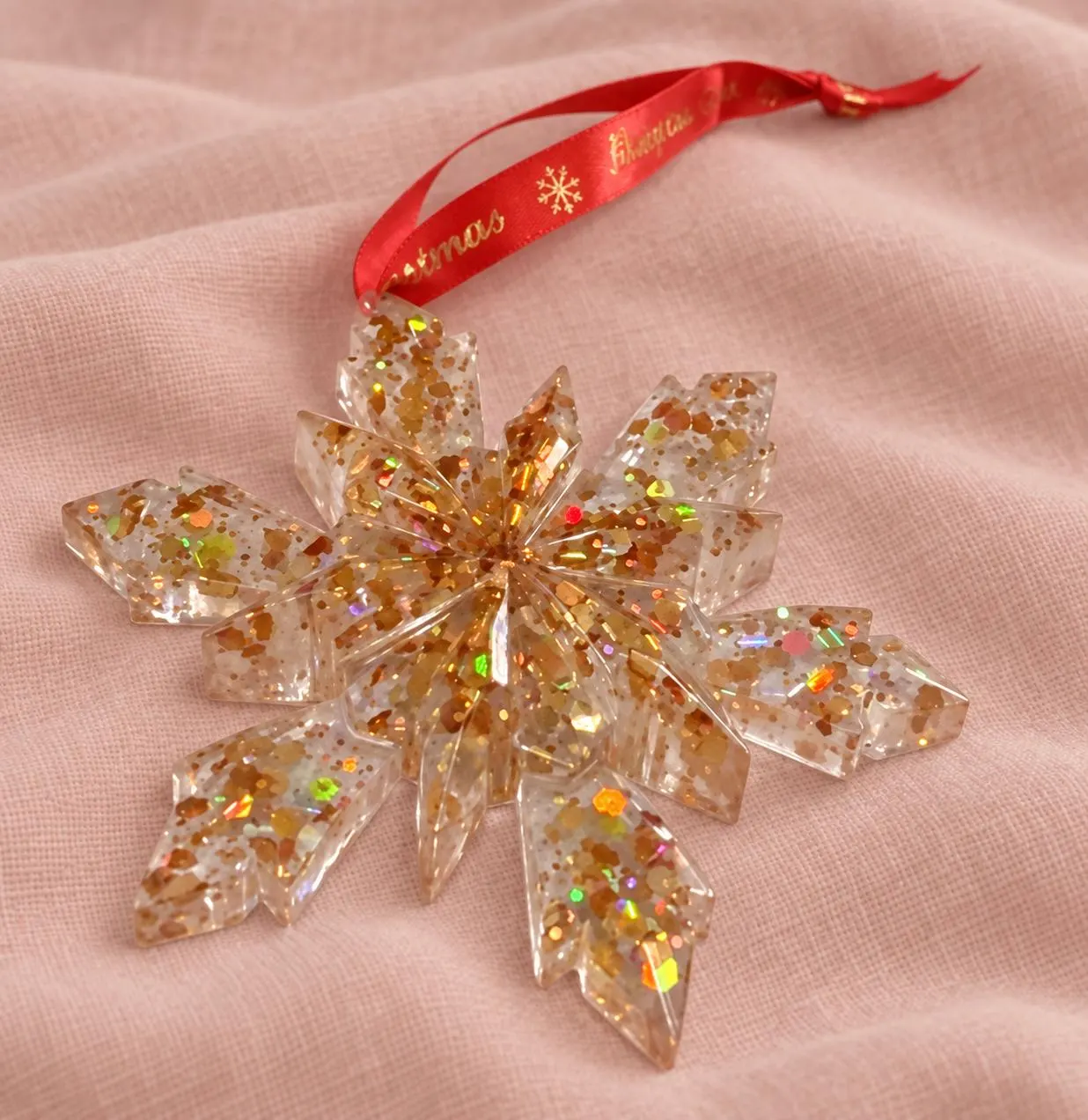 Handmade Clear Resin Glitter Christmas Star Decoration