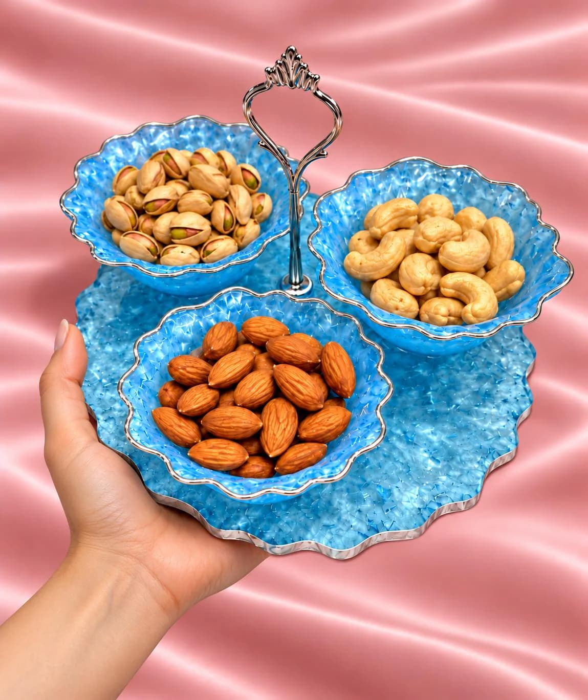 Handmade Resin 3 Bowl Serving / Nut Tray